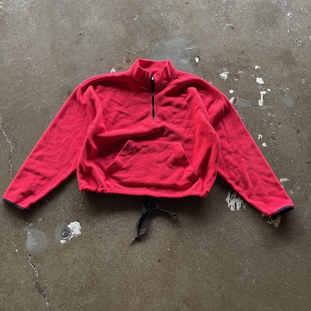 PINK Victoria's Secret Sweatshirt‎ Womens Large Red Fleece Quarter Zip Pullover
